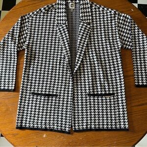 Anne Klein Black and White Knit Houndstooth Blazer Cardigan Size Large